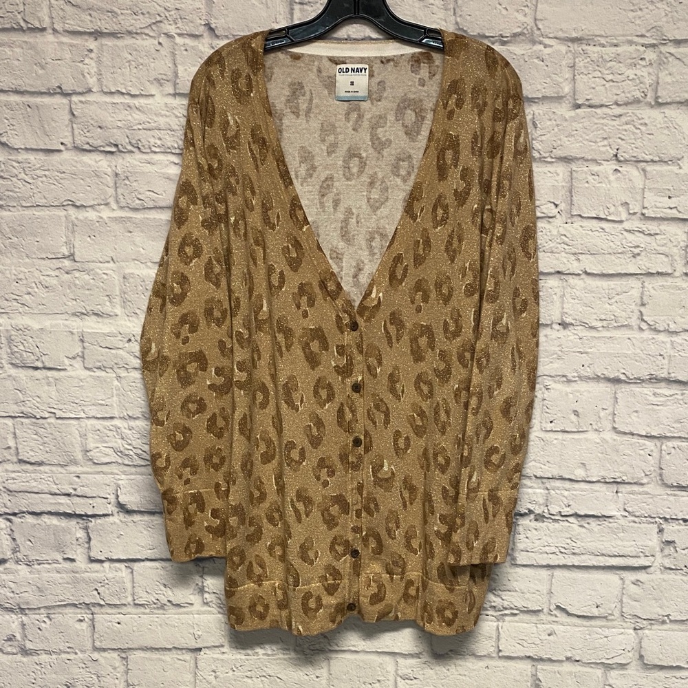 Old Navy Metallic Shimmering Leopard-Print Cardigan in Gold and Brown Size 3X